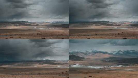 西藏旅游风光云雾笼罩彩色冈底斯山边境兵站高清在线视频素材下载