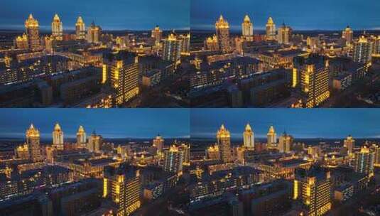 原创 呼伦贝尔满洲里城市建筑夜景风光航拍高清在线视频素材下载