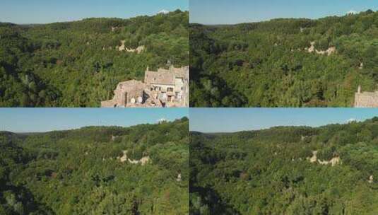 空中娃娃：无人机飞越卡尔卡塔韦基亚（一个典型的意大利中世纪城镇）高清在线视频素材下载