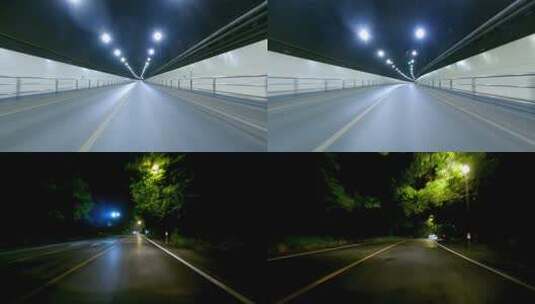 夜晚杭州市灵隐路隧道车头行车空镜高清在线视频素材下载
