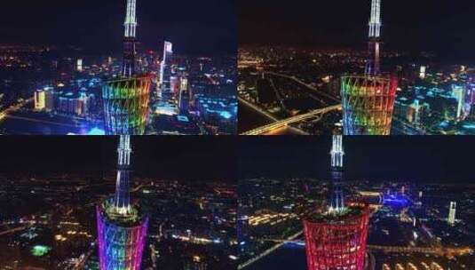广州 广州塔 环绕一圈 夜景航拍高清在线视频素材下载