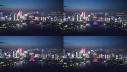 青岛五四广场商务区夜景航拍高清在线视频素材下载
