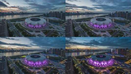杭州奥体中心夜景延时高清在线视频素材下载