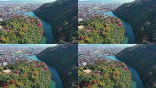 秋天的桂河和船。日本京都岚山高清在线视频素材下载