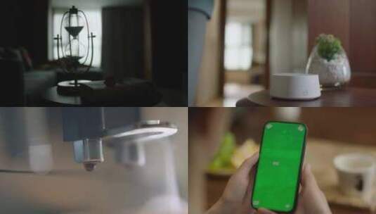 白领起床互动咖啡机手机绿屏窗帘开启高清在线视频素材下载
