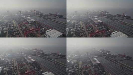 航拍中国上海外高桥造船厂高清在线视频素材下载