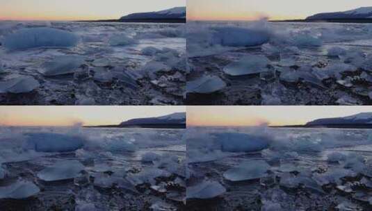 冰块被海水冲上岸边高清在线视频素材下载