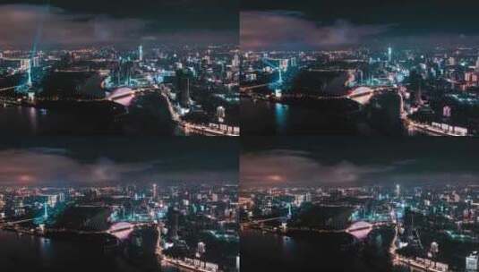 武汉硚口区晴川桥夜景航拍延时摄影高清在线视频素材下载