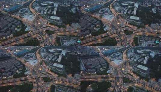 城市夜景灯光高架桥拥堵交通南京航拍高清在线视频素材下载