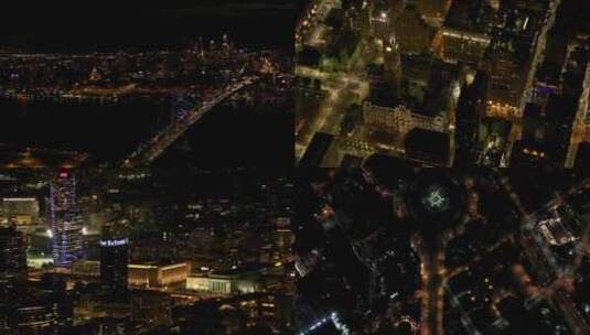航拍费城市中心大桥市政厅摩天大楼夜景灯光高清在线视频素材下载