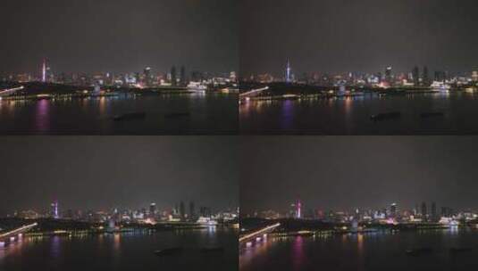 武汉长江夜景航拍长江两岸夜景江滨城市风光高清在线视频素材下载