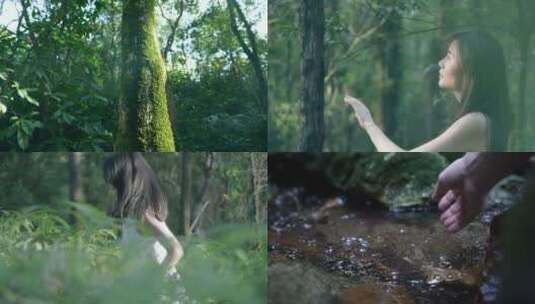 森林森系女生 感受大自然高清在线视频素材下载