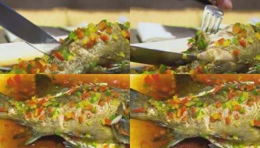 石斑鱼 清蒸 鱼肉高清在线视频素材下载