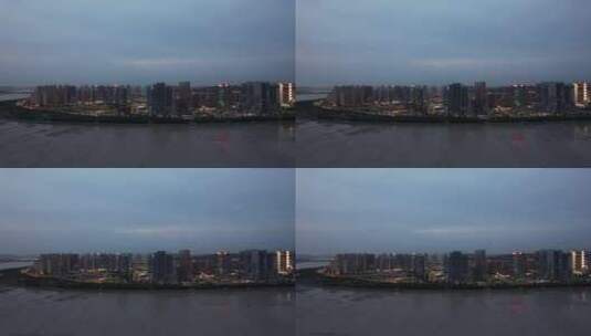 福建泉州东海新区CBD高楼建筑夜幕降临航拍高清在线视频素材下载