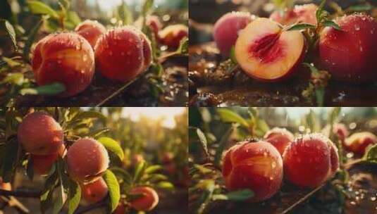 4K桃子水果水蜜桃食物桃树特写新鲜果肉桃子高清在线视频素材下载