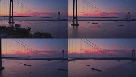 南京栖霞山长江大桥夜景航拍高清在线视频素材下载