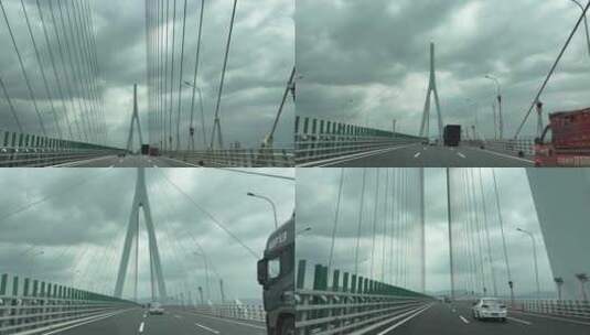 开车行驶在厦漳大桥上开车第一视角窗外风景高清在线视频素材下载