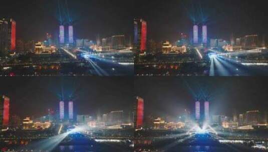 南昌双子塔跨年夜景灯光秀航拍高清在线视频素材下载