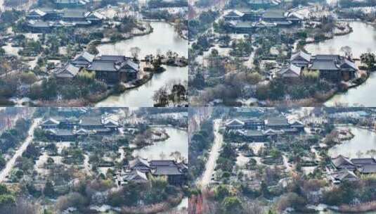 航拍瘦西湖景区园林雪景观音山大明寺宋夹城高清在线视频素材下载