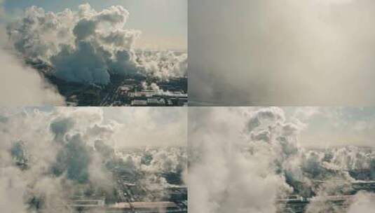 石油化工厂冬季烟雾排放大气壮观航拍高清在线视频素材下载