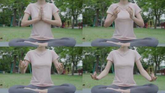 美丽女子在公园练瑜伽高清在线视频素材下载