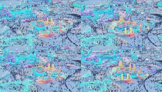 中国黑龙江哈尔滨冰雪大世界航拍高清在线视频素材下载