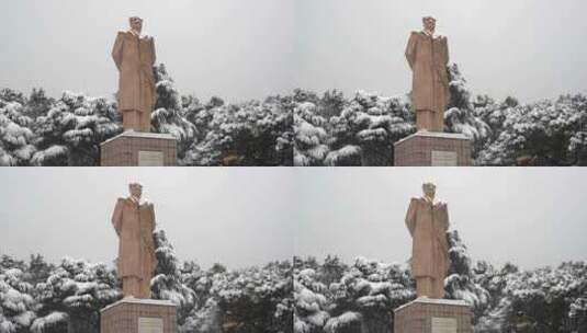 长沙东方红广场毛泽东塑像雪景实拍高清在线视频素材下载