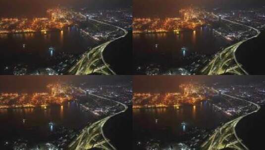 深圳盐田港夜晚航拍高清在线视频素材下载