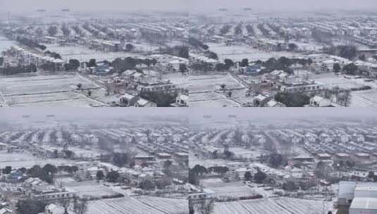 航拍小镇城市平原建筑学校民房城镇农村雪景高清在线视频素材下载