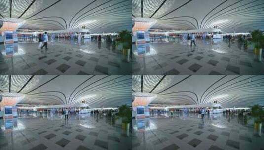 北京大兴国际机场航站楼内建筑与旅客高清在线视频素材下载