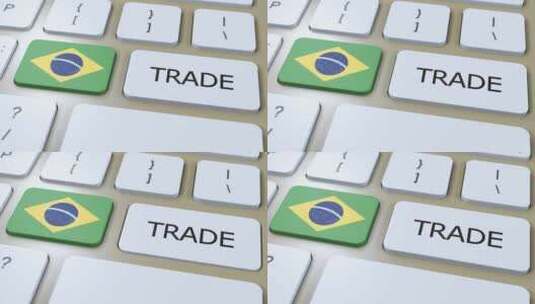 按钮3D动画上的巴西国旗和贸易文本高清在线视频素材下载