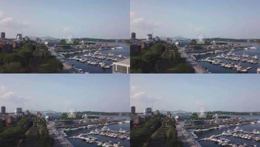 加拿大魁北克蒙特利尔老城港口无人机接近大高清在线视频素材下载