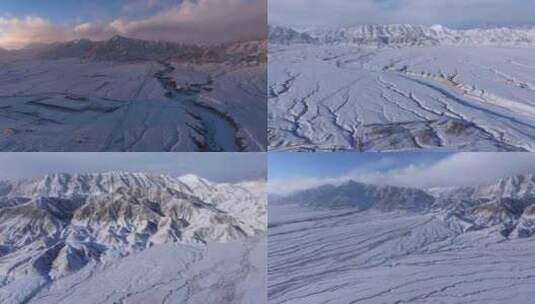 冬季青藏高原祁连山脉山峰雪景航拍雪山高清在线视频素材下载