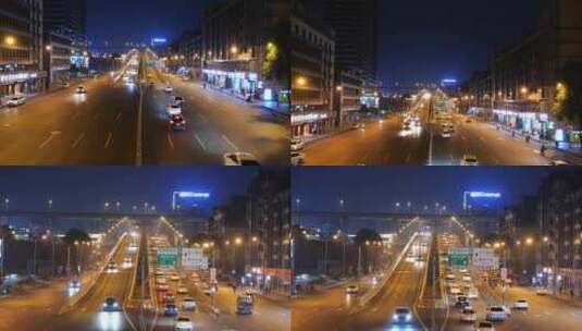 成都城市夜晚成温高架路出入口高清在线视频素材下载