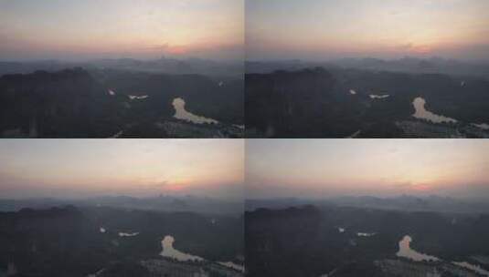 广东韶关丹霞山5A景区晚霞日落夕阳航拍高清在线视频素材下载