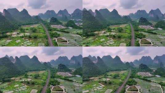 广西桂林高铁线路穿过村庄田园风光高清在线视频素材下载
