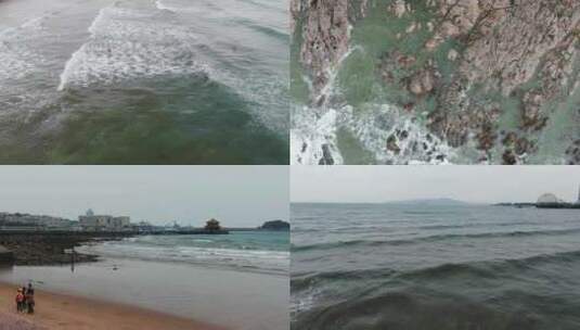 山东青岛大海海浪沙滩航拍高清在线视频素材下载