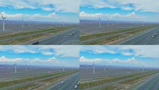 风力发电场上的中国高速公路HDR航拍高清在线视频素材下载