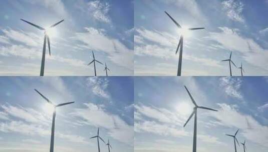 旋转风力涡轮机天线后面的太阳高清在线视频素材下载