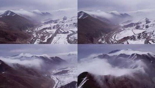 青海拉脊山雪山云雾航拍高清在线视频素材下载