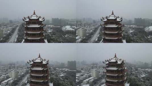 武汉武昌区黄鹤楼雪景航拍高清在线视频素材下载