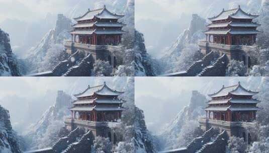 冬天唯美雪景中的泰山高清在线视频素材下载