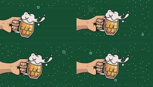 手举啤酒杯卡通画面高清在线视频素材下载