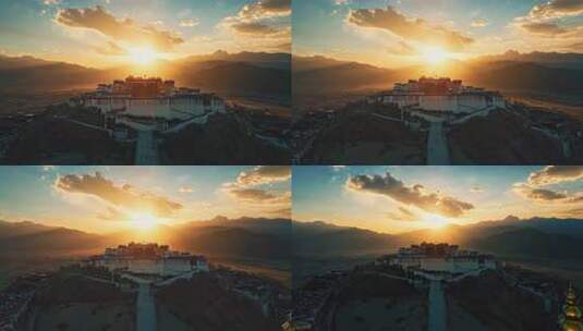 拉萨布达拉宫日落航拍全景高清在线视频素材下载