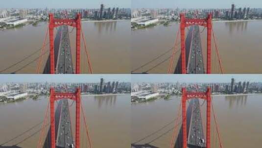 湖北武汉长江鹦鹉洲大桥航拍高清在线视频素材下载