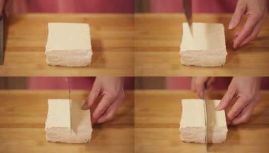 厨师切豆腐制作酿豆腐块高清在线视频素材下载