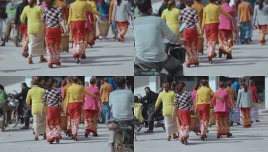 傣族视频云南德宏傣族妇女喜庆红色服装高清在线视频素材下载