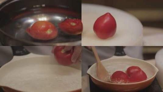 【镜头合集】烫西红柿去皮切块高清在线视频素材下载