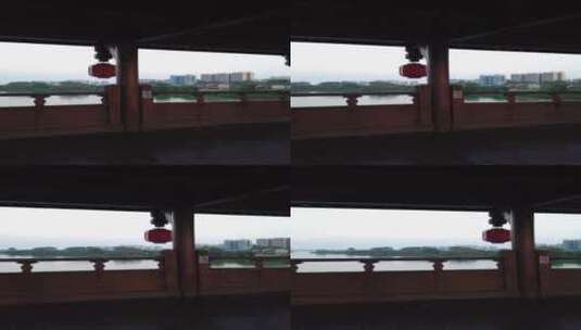 湖南衡阳东洲岛景区廊桥自然风光高清在线视频素材下载