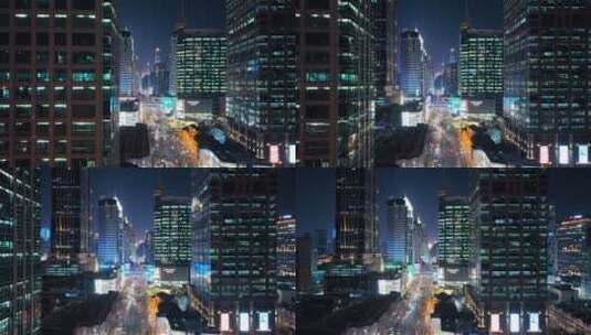 上海新天地夜景航拍高清在线视频素材下载